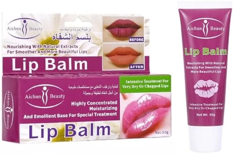 Lip Balm, Natural Extracts Moisturizing Treatment, Highly Concentrated Formula for Very Dry Chapped Lips, with Castor Oil, Beeswax, Carnauba Wax, 50g