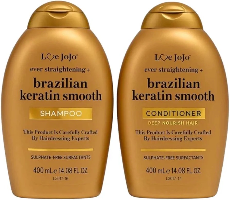 Love JoJo Ever Straightening Brazilian Keratin Smooth Shampoo and Conditioner Set, 400ml, Sulphate-Free