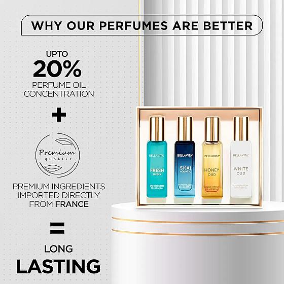 Bellavita Luxury Unisex Perfume Gift Set With Honey Oud, White Oud, Skai, And Fresh | 80ml |