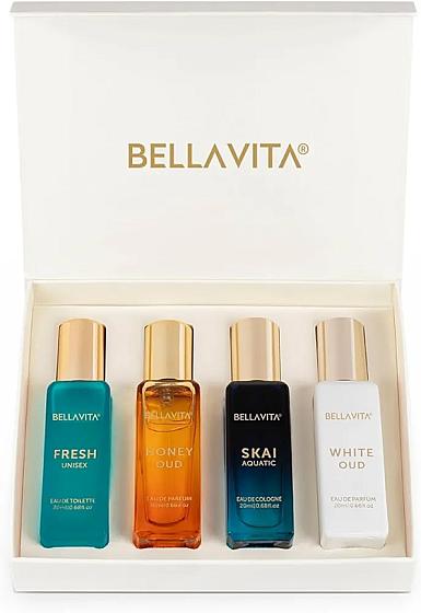 Bellavita Luxury Unisex Perfume Gift Set With Honey Oud, White Oud, Skai, And Fresh | 80ml |
