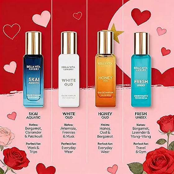 Bellavita Luxury Unisex Perfume Gift Set With Honey Oud, White Oud, Skai, And Fresh | 80ml |