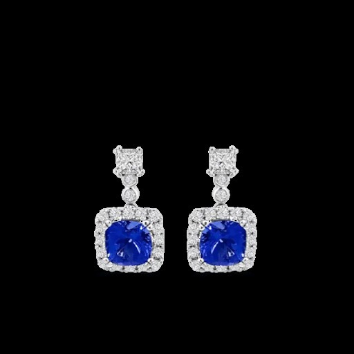 Round Tanzanite Diamond Cushion Halo Earrings