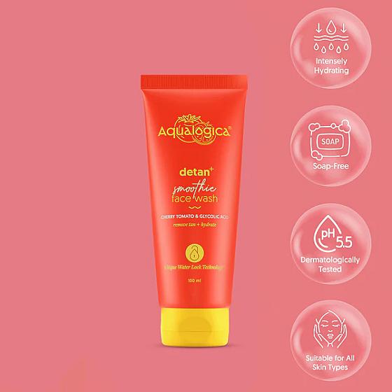 Detan+ Smoothie Face Wash with Cherry Tomato & Glycolic Acid for Tan Removal - 100ml