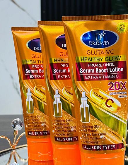 Dr. Davey Gluta-VC Healthy Glow Pro-Retinol Serum Boost Lotion, Extra Vitamin C 300ml Pack of 3