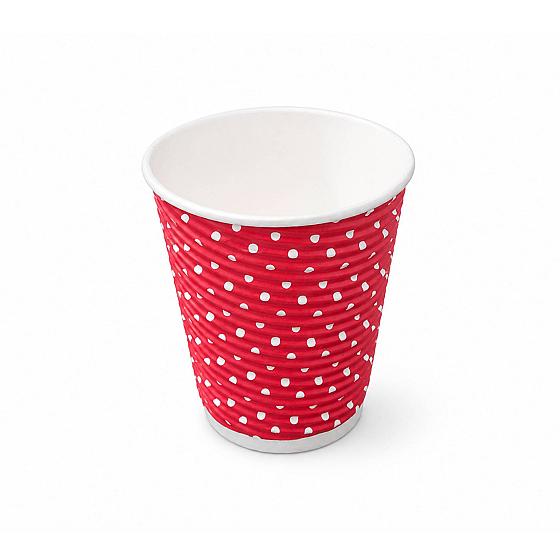 LDPE - Ripple Wall 250ml Red-White Dot Printed Paper Cups - 500 Units