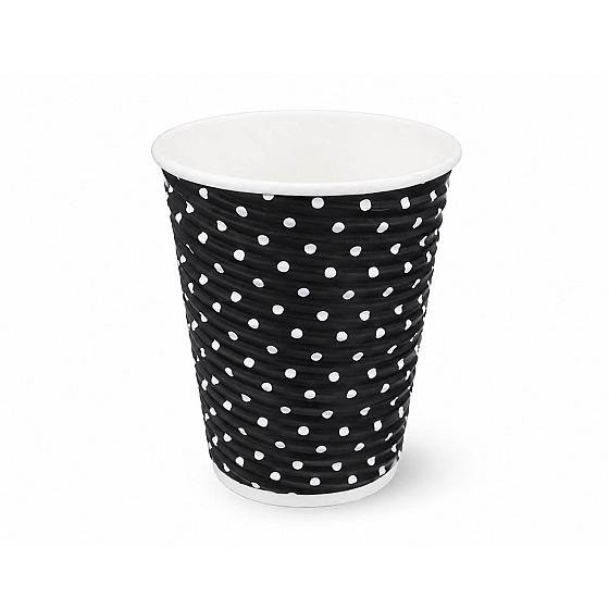 LDPE - Ripple Wall 250ml Black-White Dot Printed Paper Cups - 500 Units