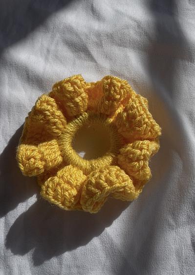 Yellow crochet scrunchie
