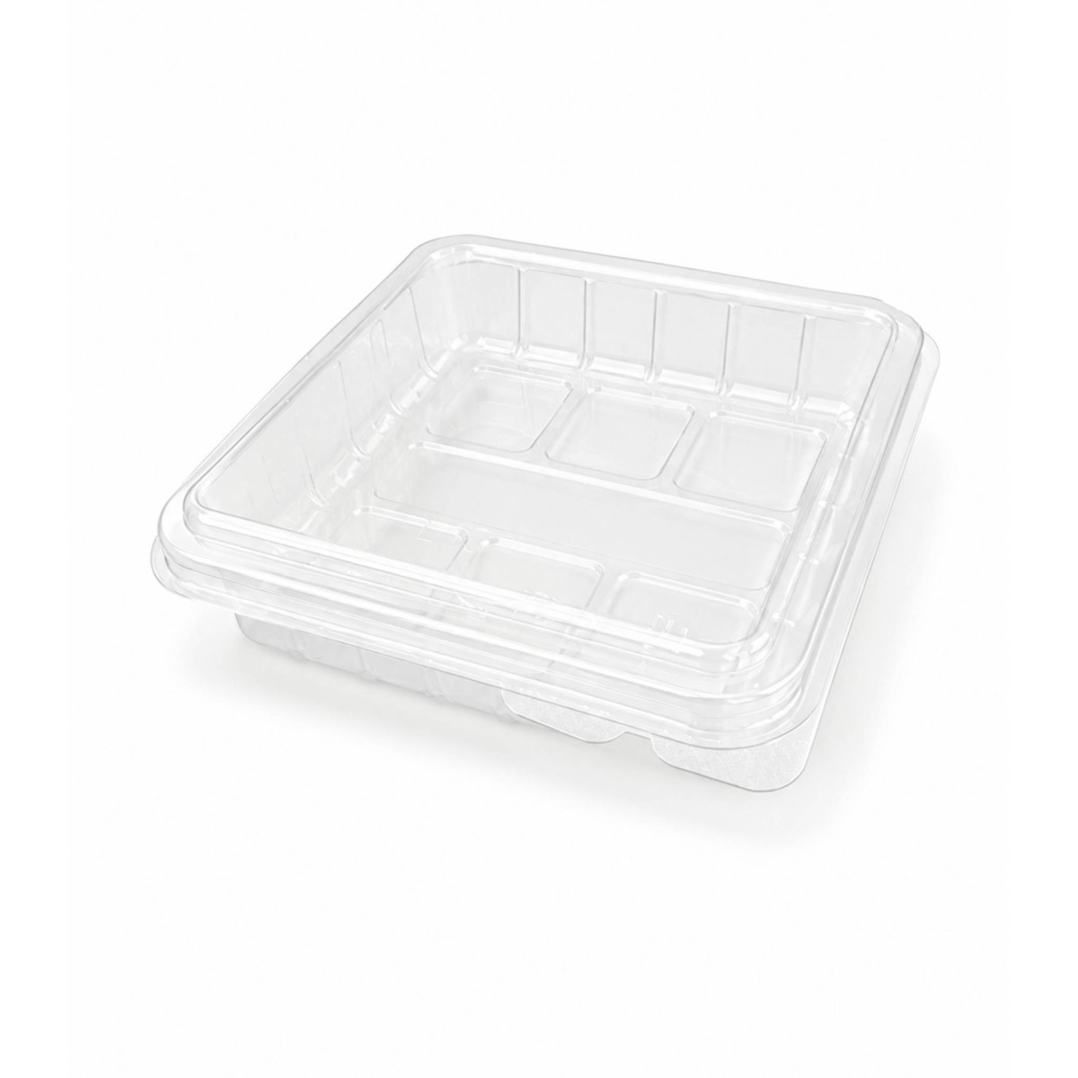 ZIB-T137D-Clear 2 Division Snack Square Clamshell - 300 Units