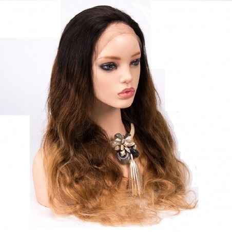 Full Lace Wig – Extra Long, Body Wave, Off Black, Dark Brown & Honey Blonde Mix (1B/4/27), 100% Indian Human Hair