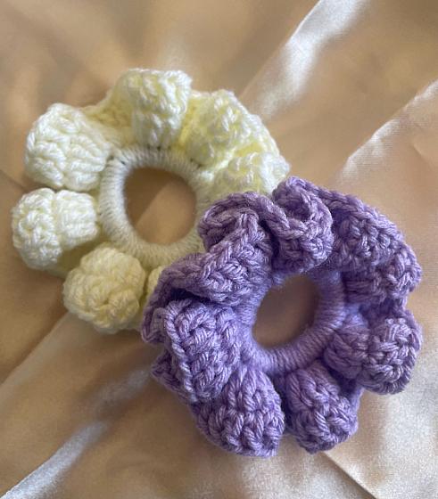 Scrunchie Set- Purple & Off White