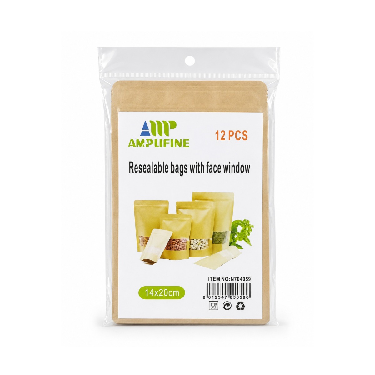 ZIP N704059 - Resealable Bags 14x20cm with Face Window - 12 Units