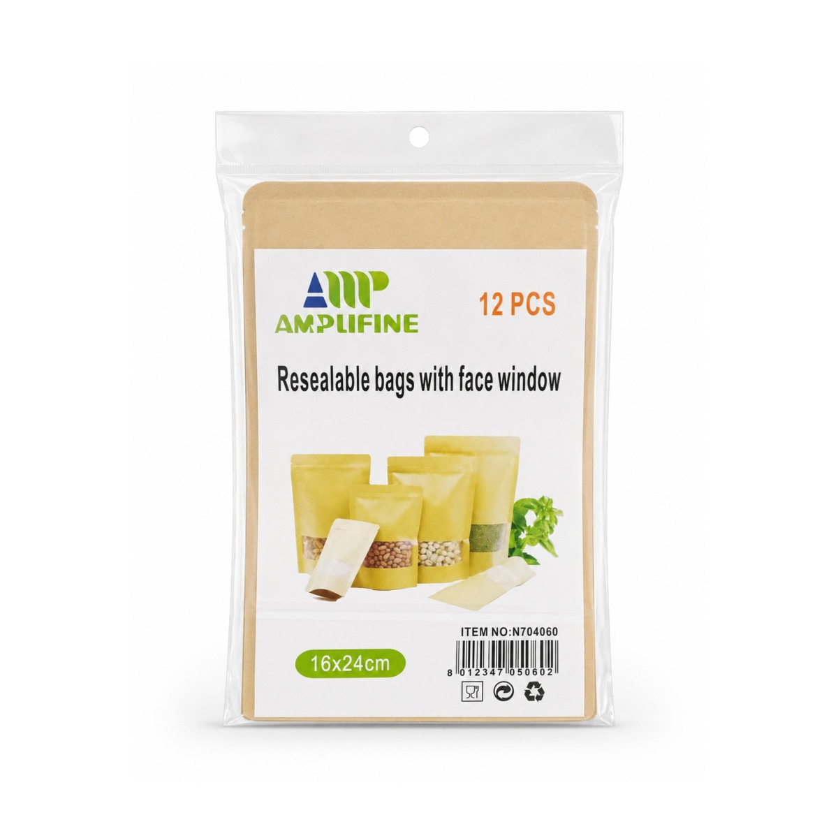ZIP N704060 - Resealable Bags 16x24cm with Face Window - 12 Units