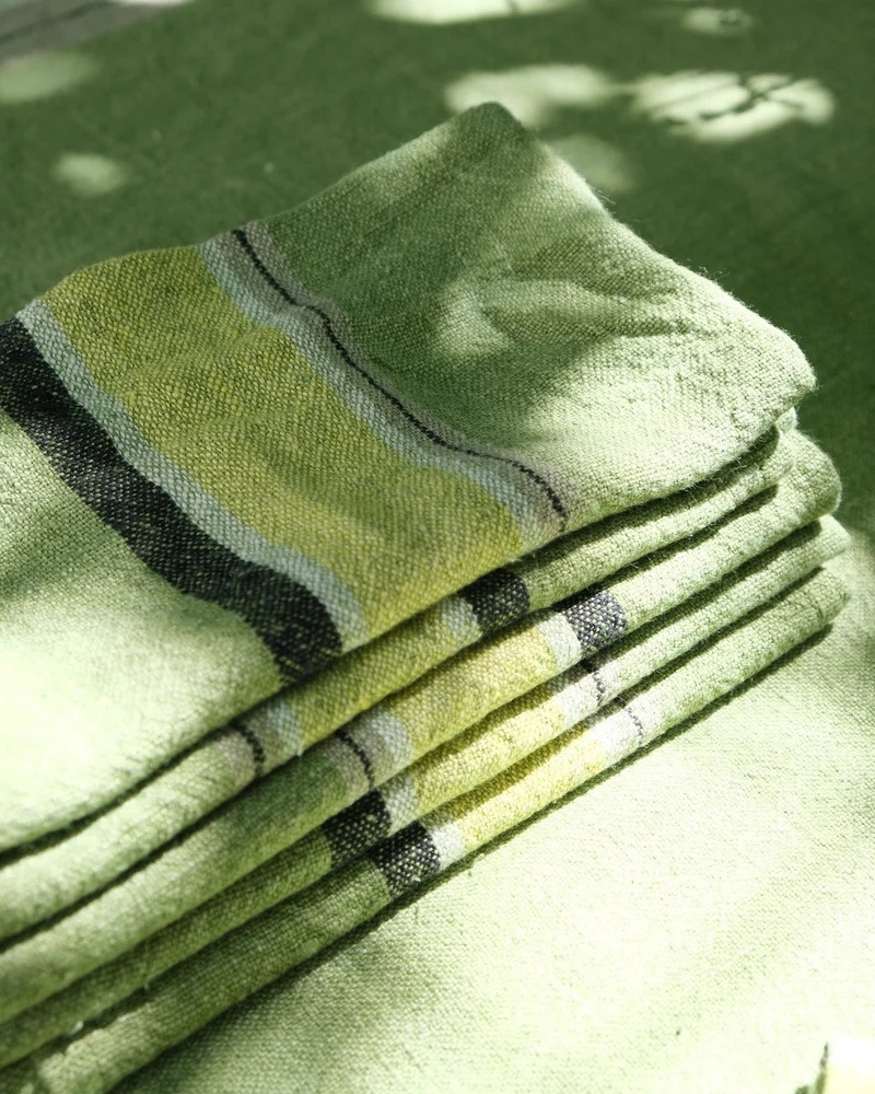 Verdant Stripe Linen Tablecloth