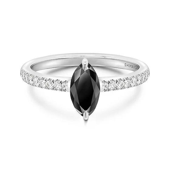 Marquise Black and White Diamond Microset Engagement Ring product image