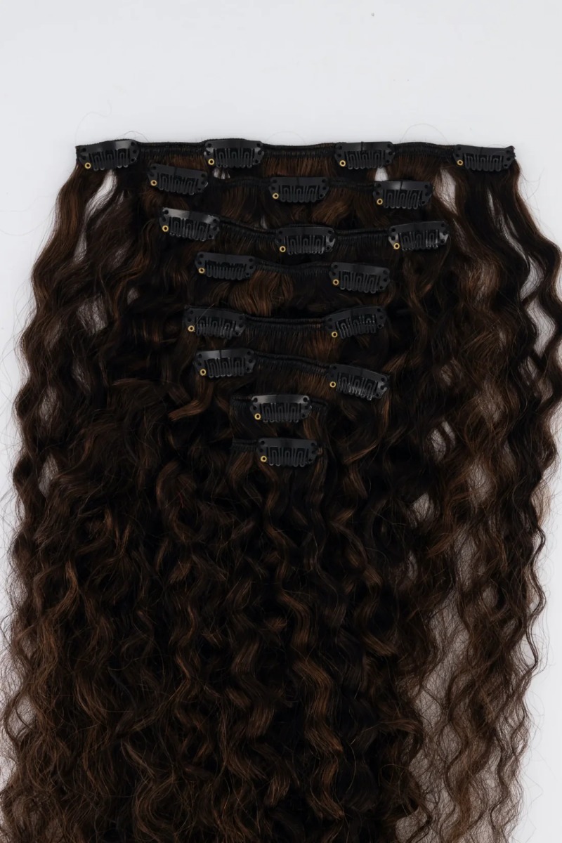 Rooted Mixed Chocolate Curly Clip-in Extensions