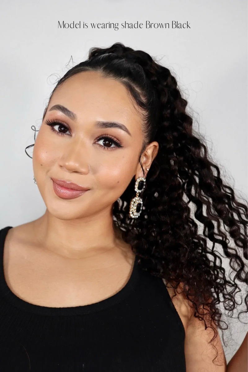 Brown Black Curly 20inch Clip in Ponytail